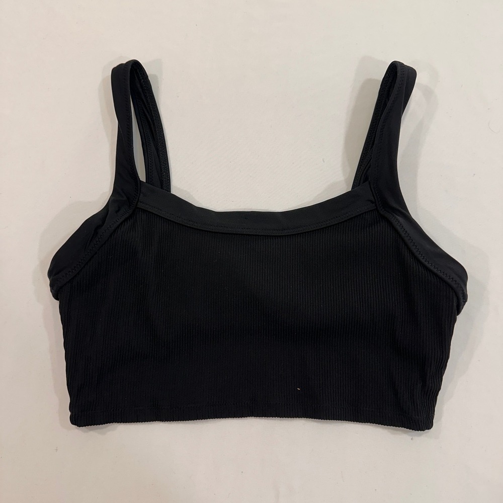 Aerie Real Good Ribbed Scoop Neck Bikini Top Women Size S Black‎ | Minimalist